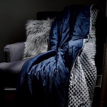 Blanket + Cover / Minky | Navy + Grey Dot / 25 lbs | 90"x80"