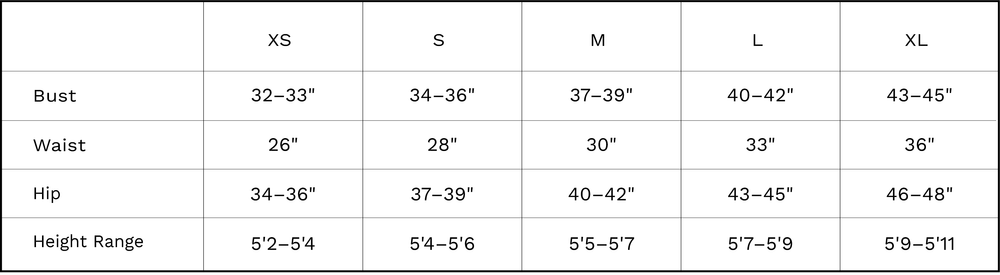 Lounge Chart Sizing Options