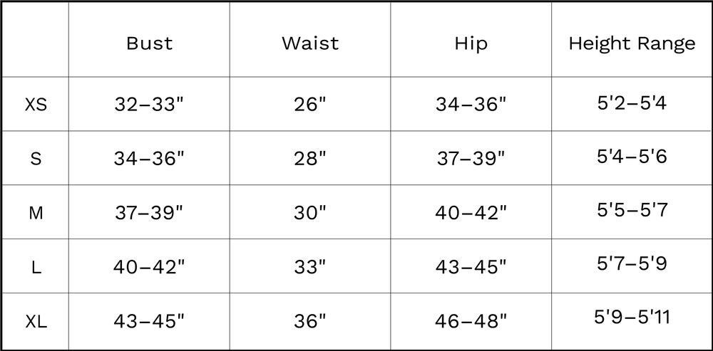 Lounge Chart Sizing Options